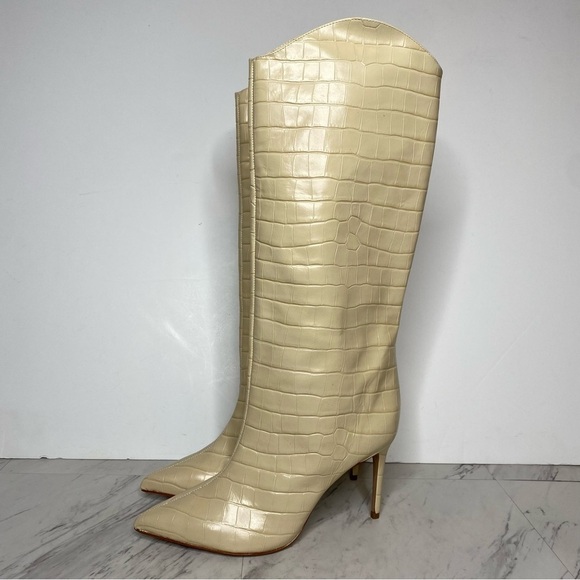 Schutz Maryana Eggshell Crocodile Embossed Leather Tall Heeled Boot 11B - Picture 16 of 16